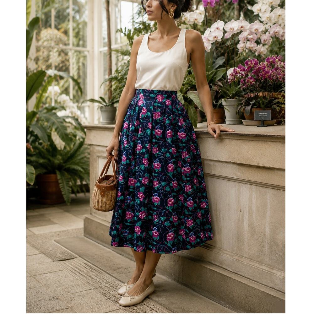 Vintage Pendleton Floral Rope Tassel Print Midi Skirt Country Cottage Size S - Picture 11 of 11
